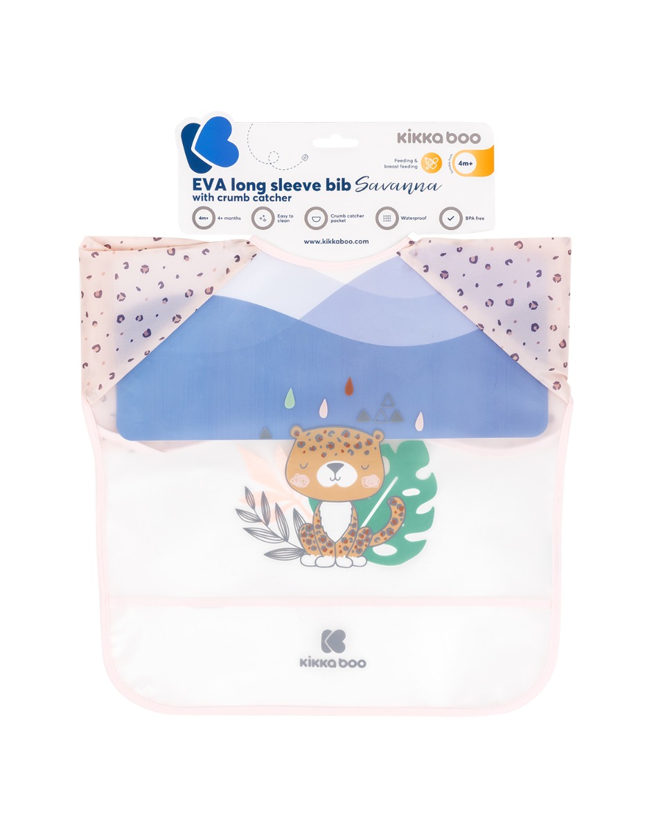 Kikkaboo Непромокаем лигавник с ръкави и джоб Savanna Pink - Image 3