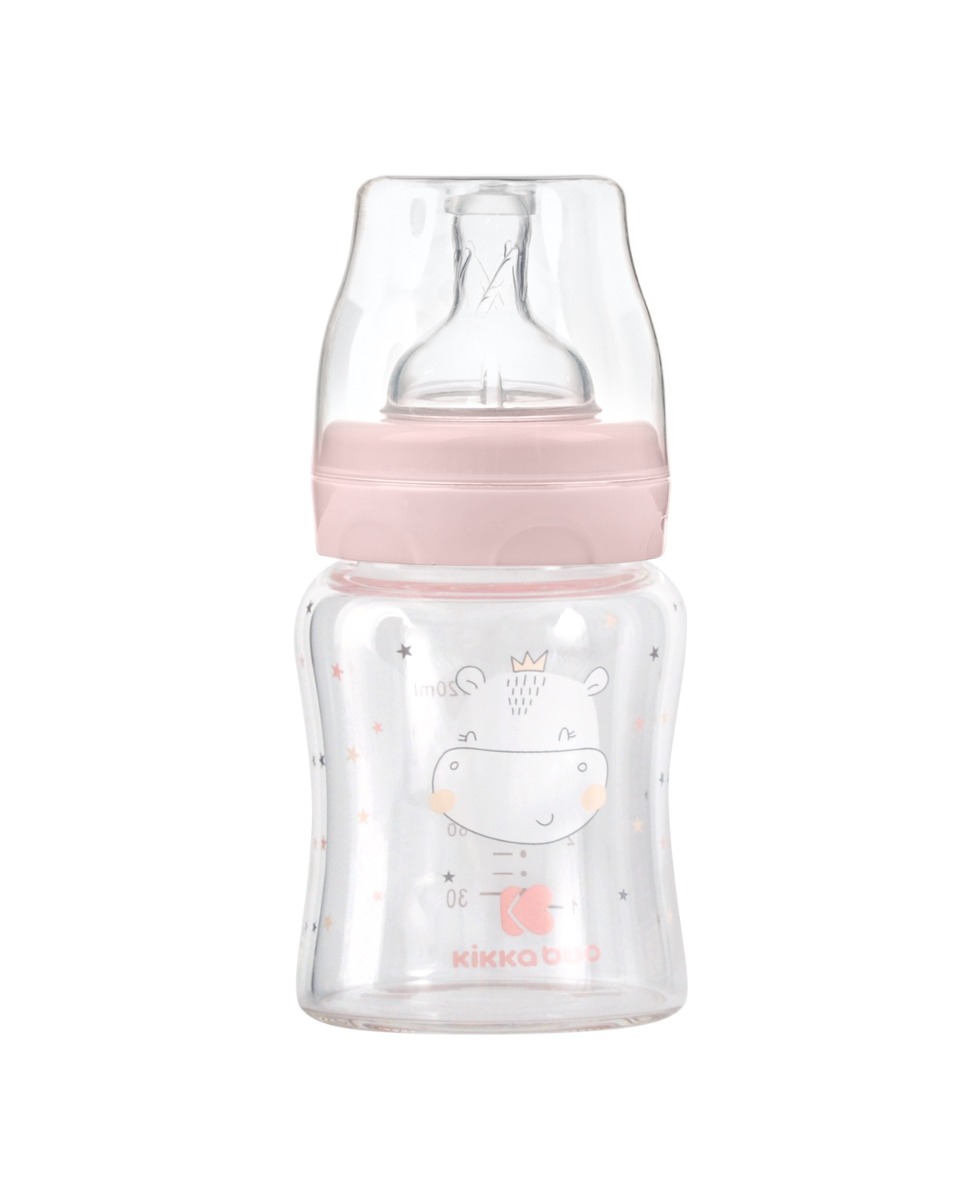 Kikkaboo Шише стъклено 120мл Hippo Dreams Pink