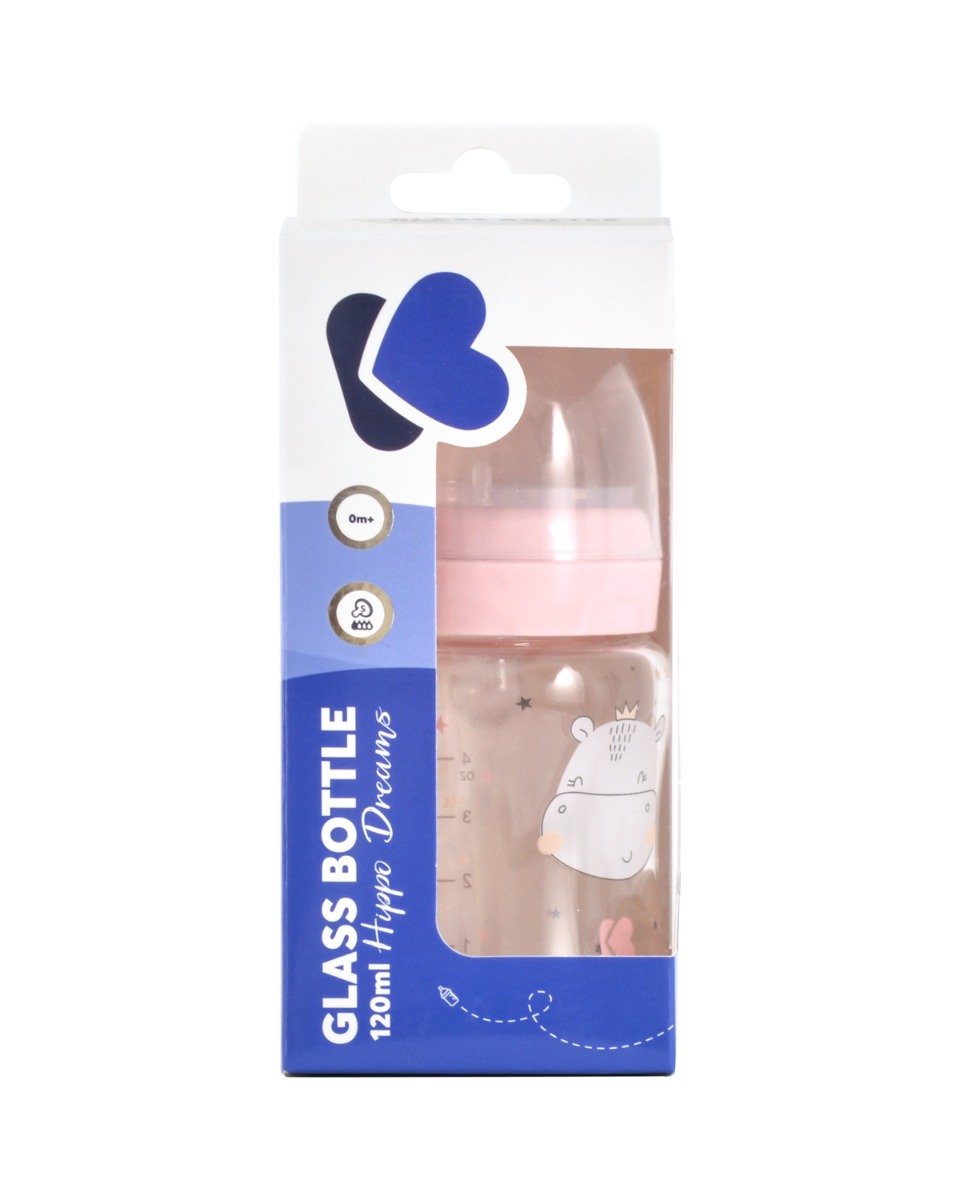 Kikkaboo Шише стъклено 120мл Hippo Dreams Pink - Image 3