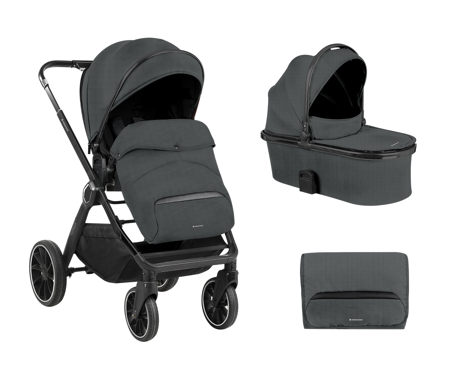 Kikkaboo Комбинирана количка 2в1 с кош за новородено Tiffany Dark Grey 2024