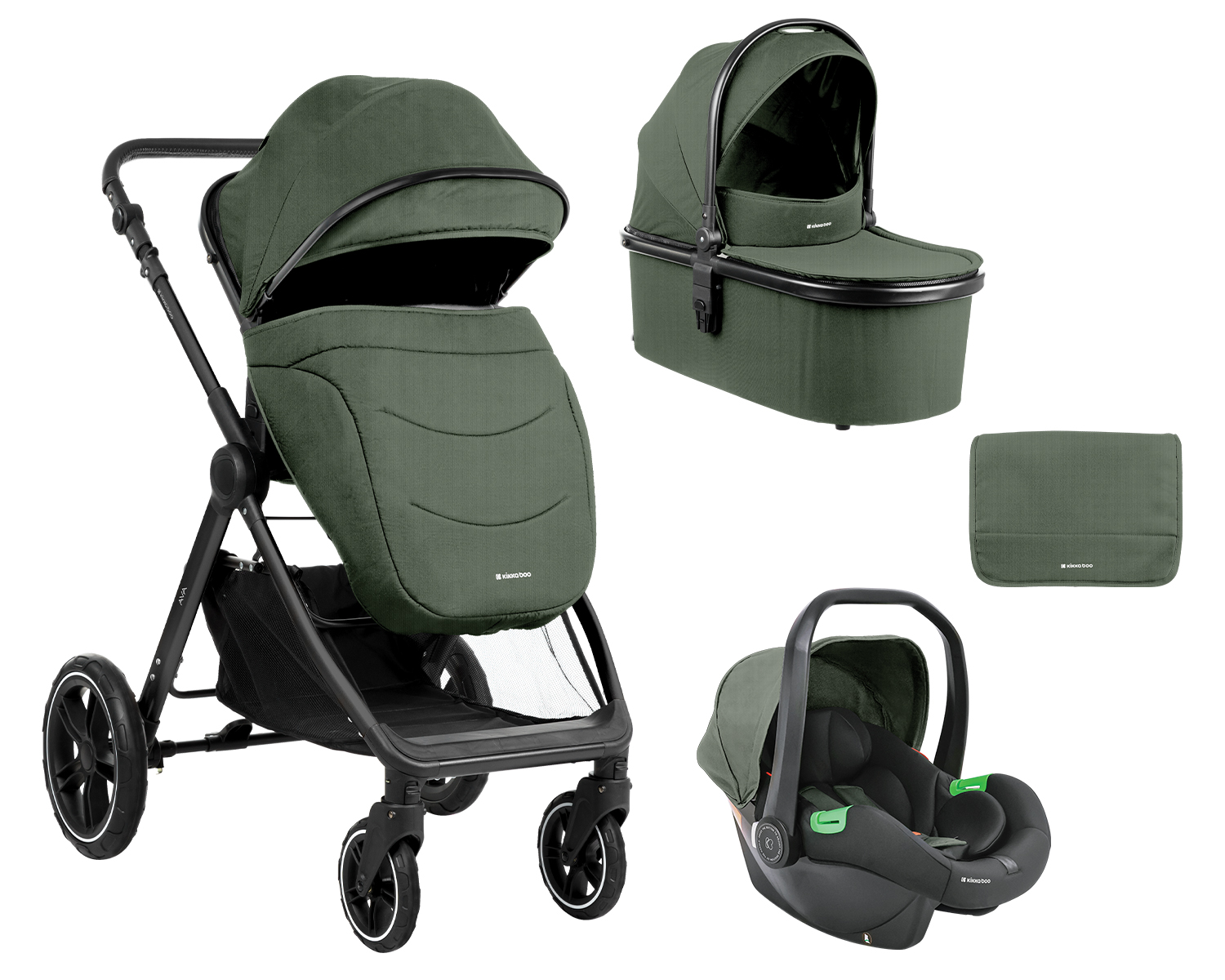 Kikkaboo Комбинирана количка 3в1 с кош за новородено Ava Army Green