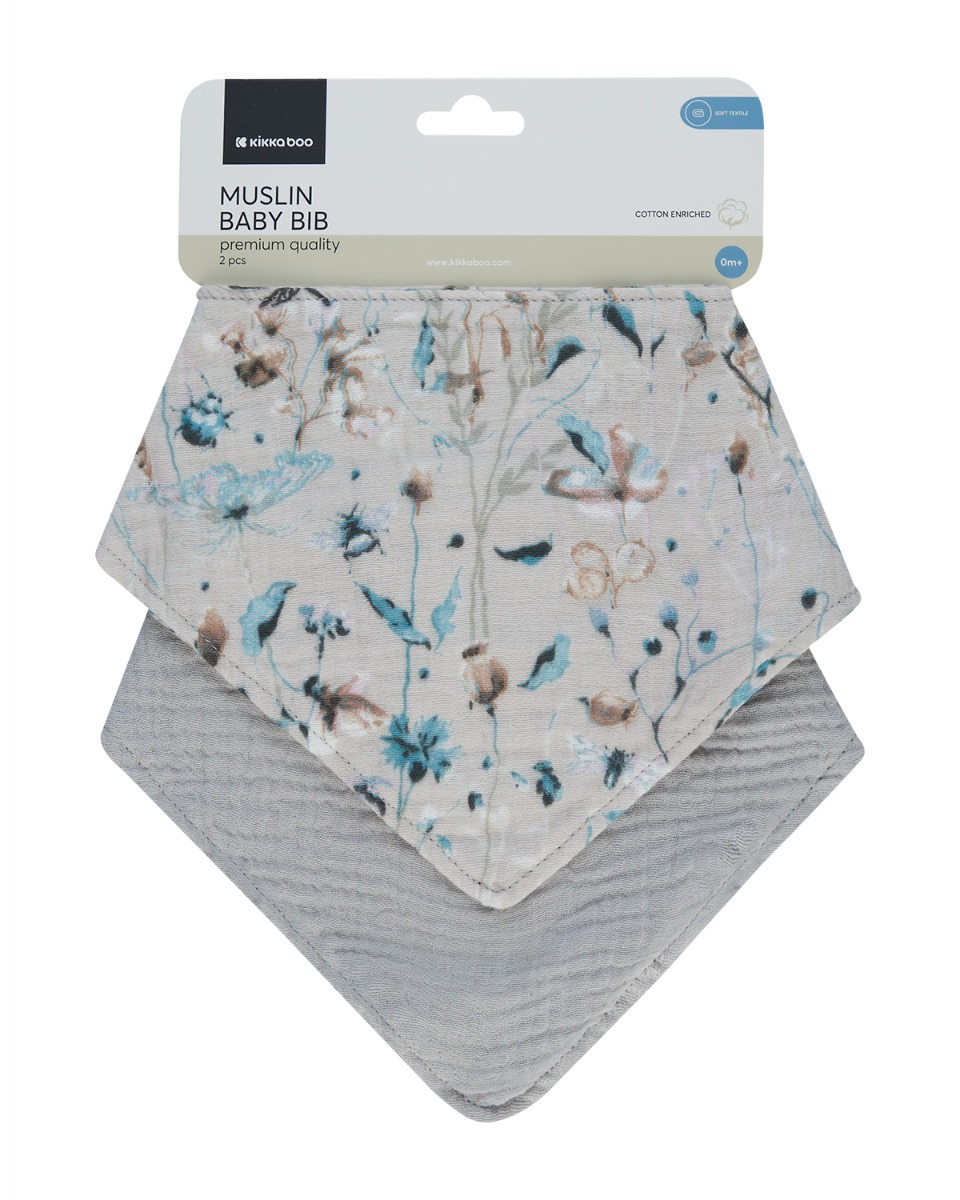 Kikkaboo Комплект 2 бр муселинов лигавник Dreamy Fields Grey