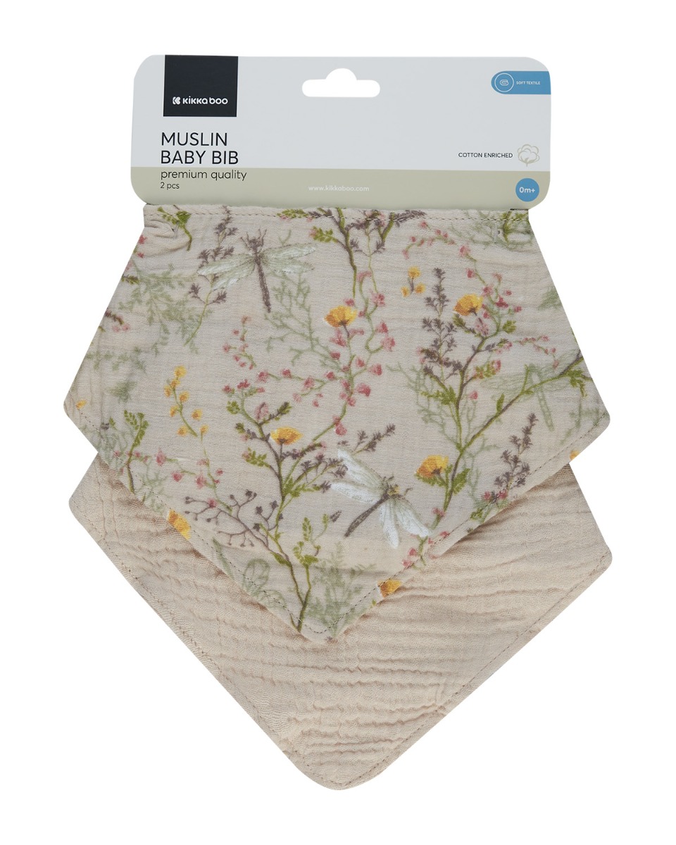 Kikkaboo Комплект 2 бр муселинов лигавник Secret Garden Beige