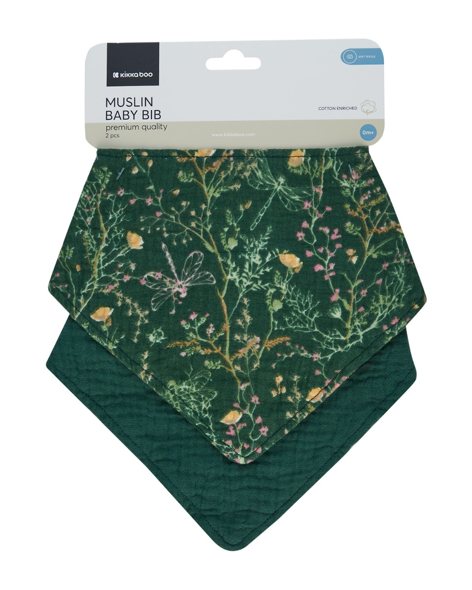 Kikkaboo Комплект 2 бр муселинов лигавник Secret Garden Green