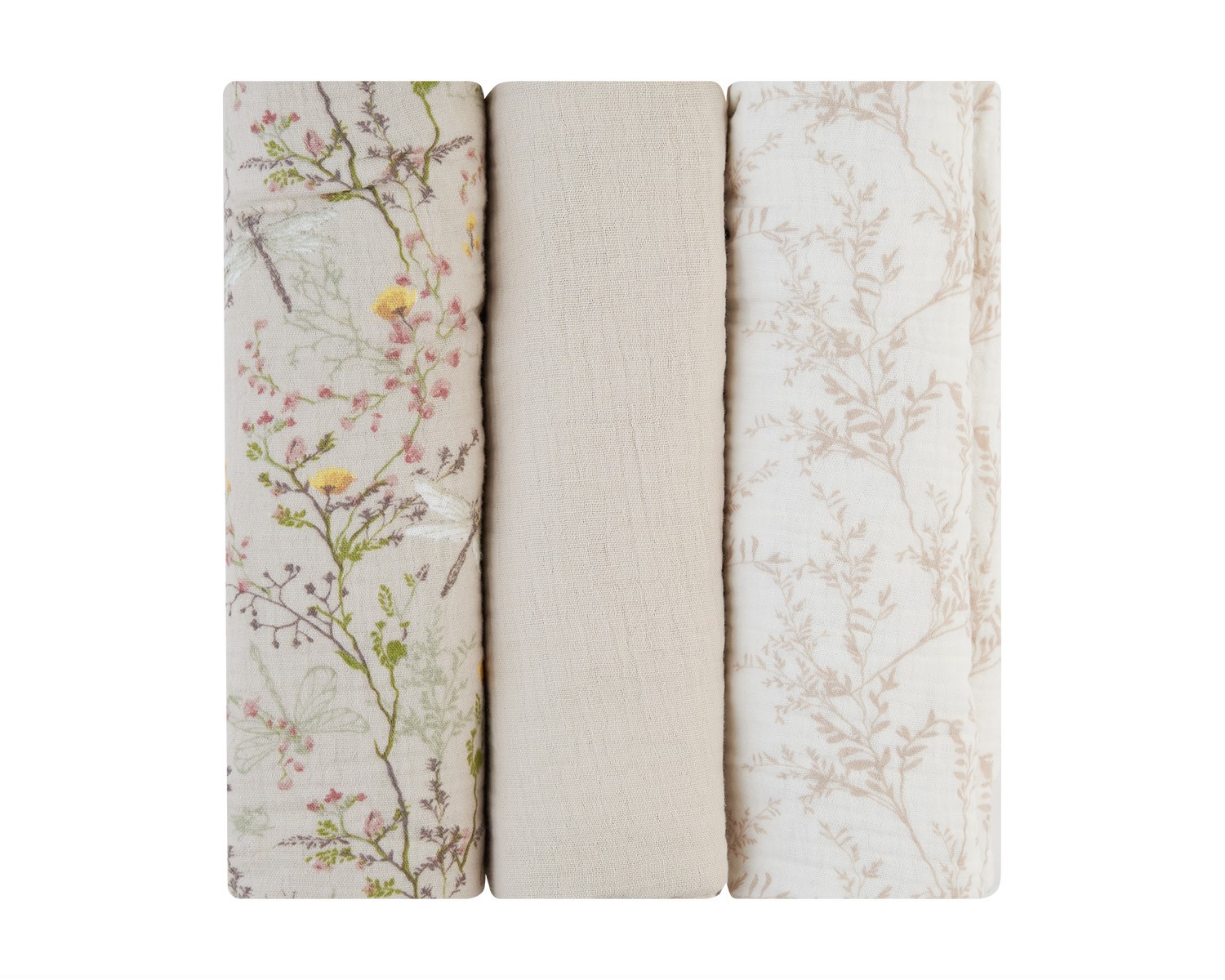Kikkaboo Комплект 3 бр муселинови пелени 100х100 см Secret Garden Beige