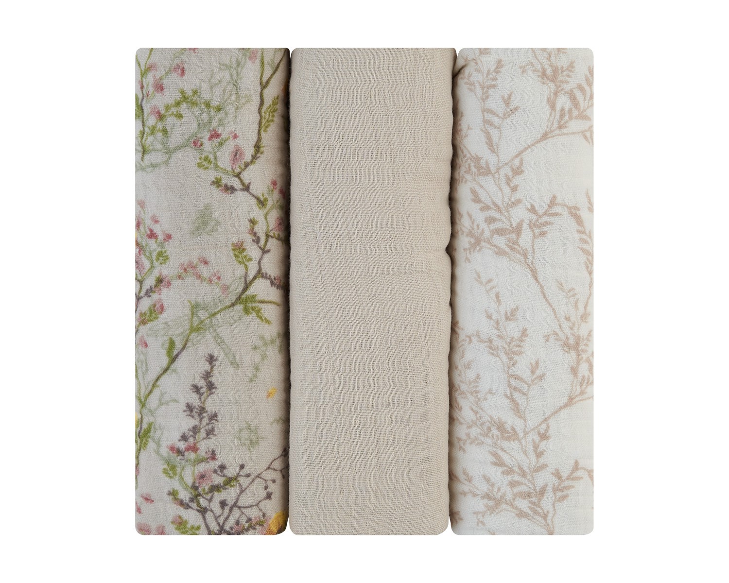 Kikkaboo Комплект 3 бр муселинови пелени 75х75 см Secret Garden Beige