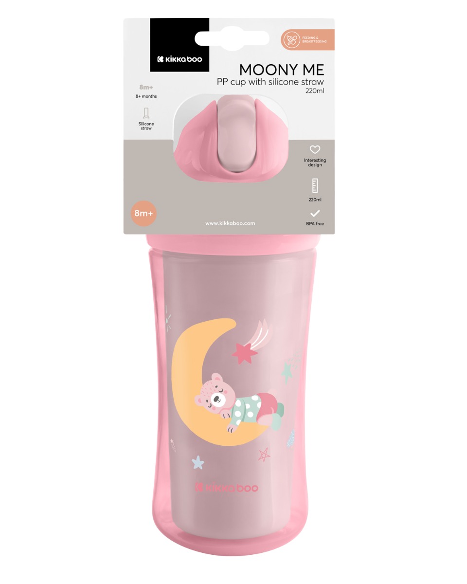 Kikkaboo Чаша със силиконовa сламка 220мл Moony me Pink - Image 4