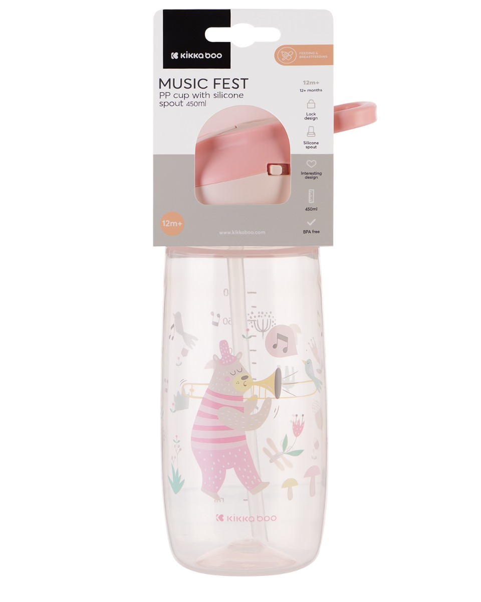 Kikkaboo Чаша със силиконов накрайник 450мл Music Fest Pink - Image 4