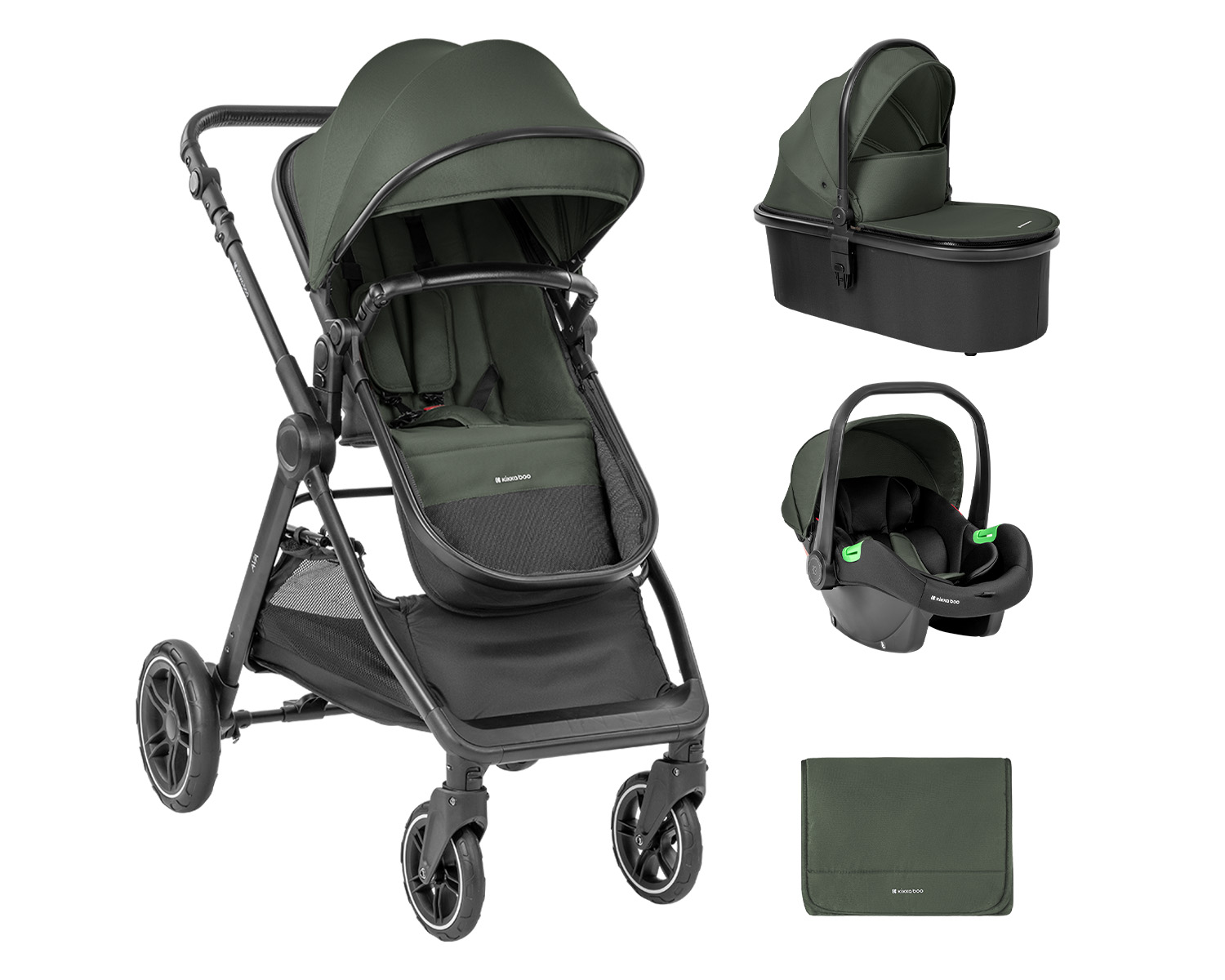 Kikkaboo Комбинирана количка 3в1 с кош за новородено Ava Army Green - Image 6