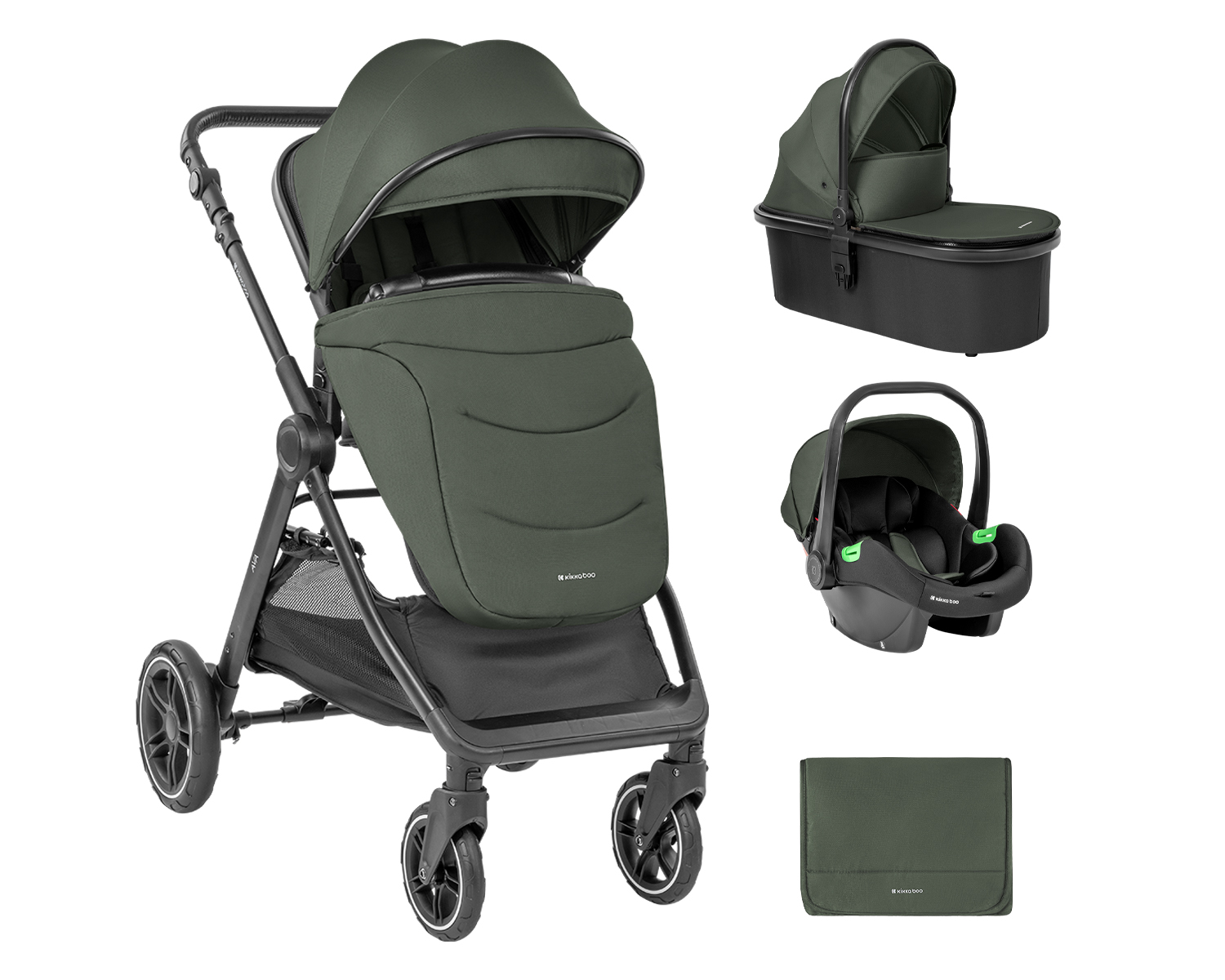 Kikkaboo Комбинирана количка 3в1 с кош за новородено Ava Army Green - Image 12