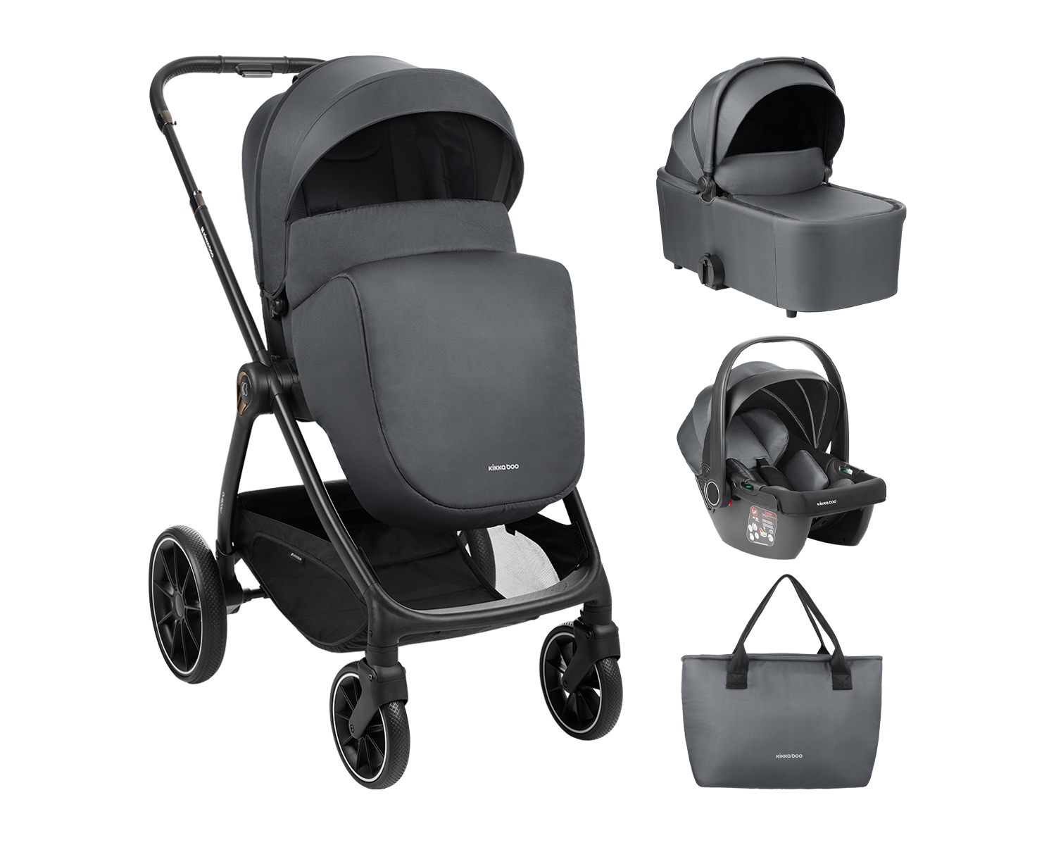 Kikkaboo Комбинирана количка 3в1 с кош за новородено Modena Dark Grey - Image 8