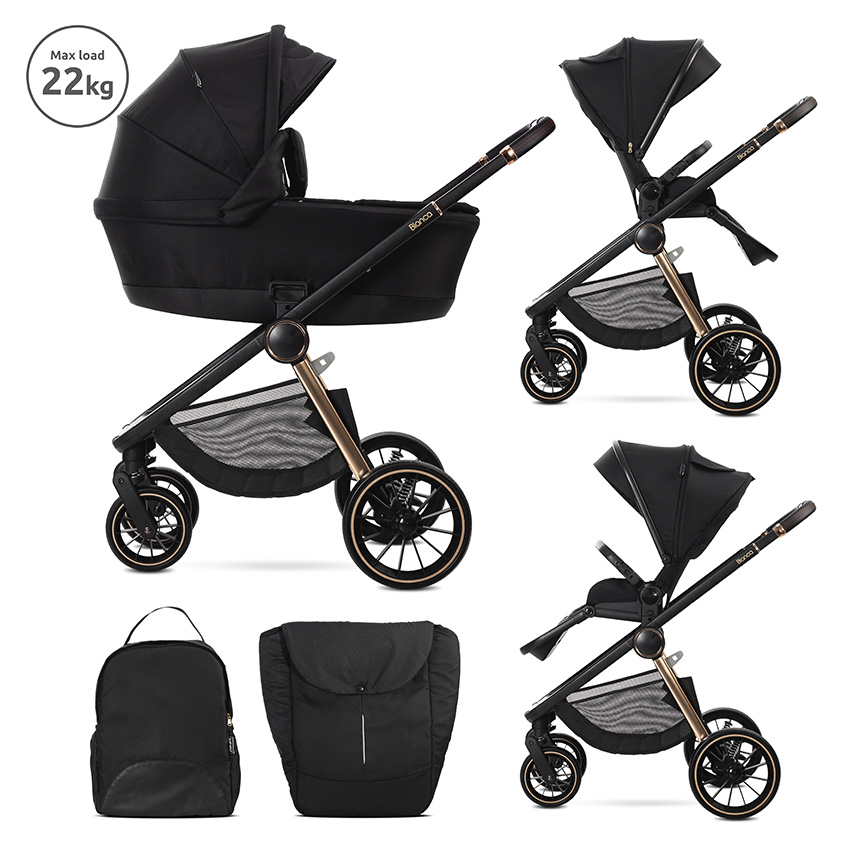 Lorelli Premium Д.КОЛИЧКА BIANCA BLACK 2 В 1 до 22кг + АДАПТОРИ