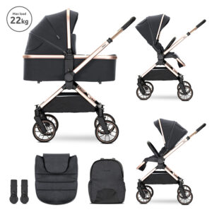 Д.КОЛИЧКА REYA 2in1 BLACK до22кг кош за новородено
