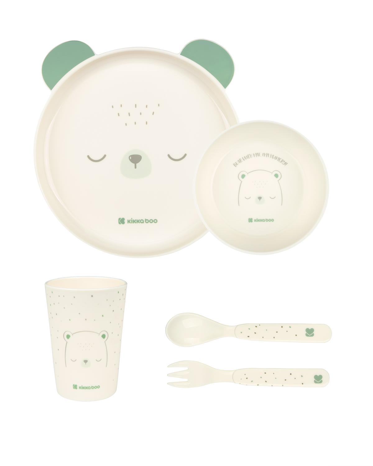 Kikkaboo Сет за хранене пластмаса Bear with me Mint - Image 2