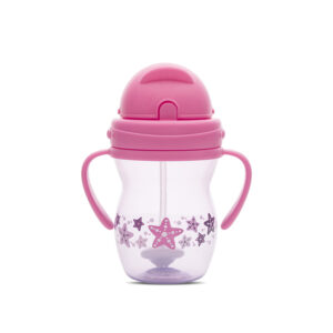 Baby Care ЧАША С ДРЪЖКИ И СЛАМКА PINK/PURPLE с тежест