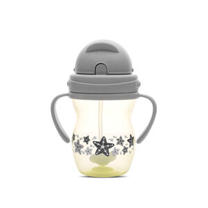 Baby Care ЧАША С ДРЪЖКИ И СЛАМКА GREY/YELLOW с тежест