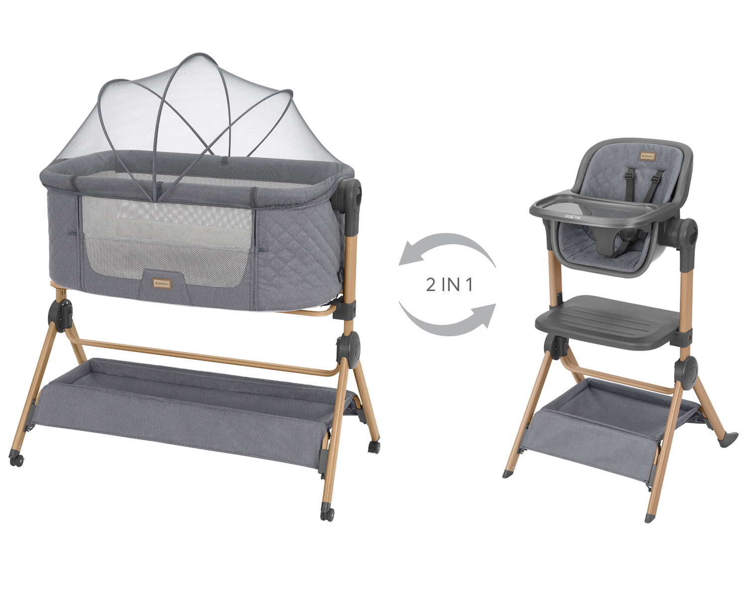 Kikkaboo 2в1 Мини кошара + Стол за хранене Sleat Me Grey