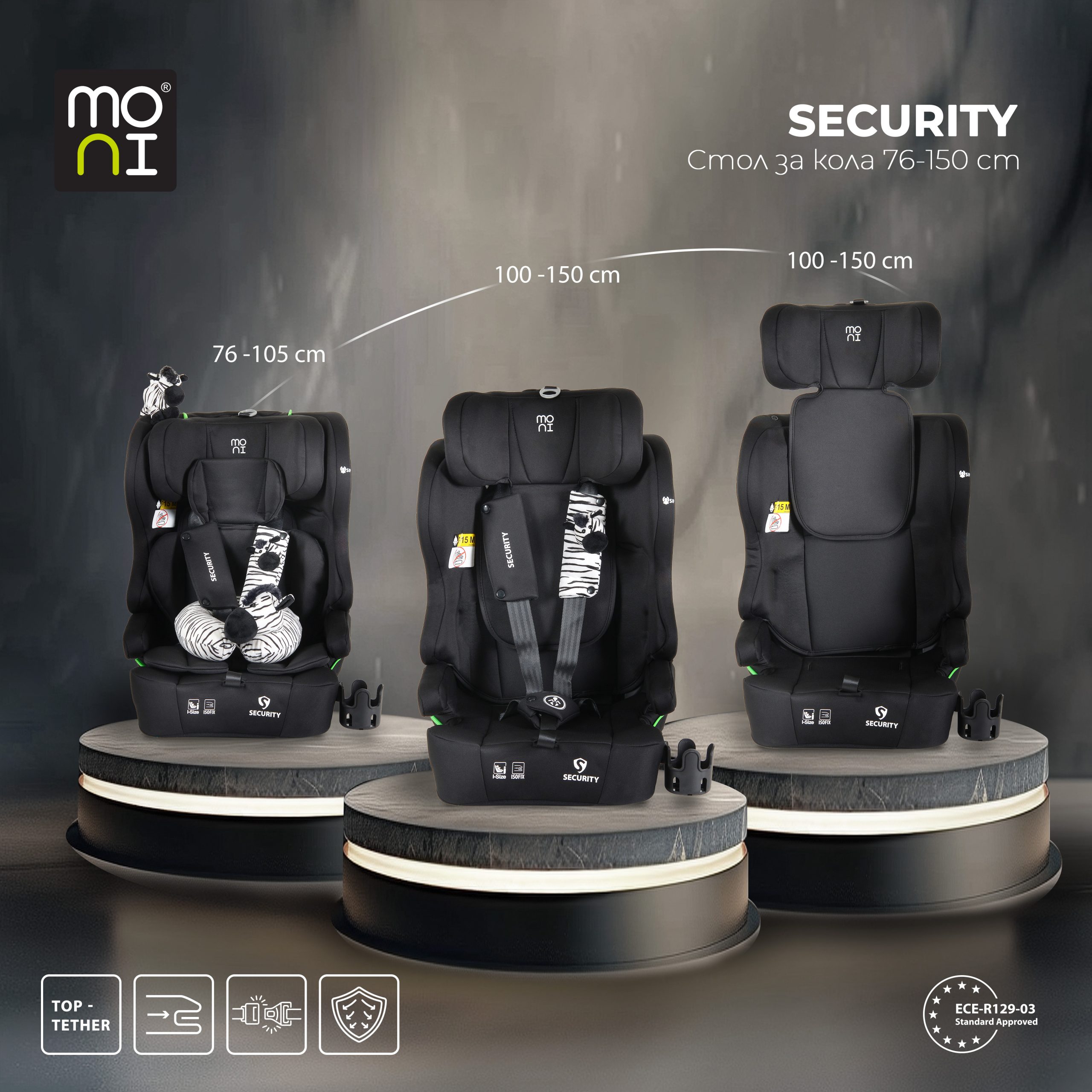 Moni Стол за кола Security 76-150см Midnight-black - Image 2