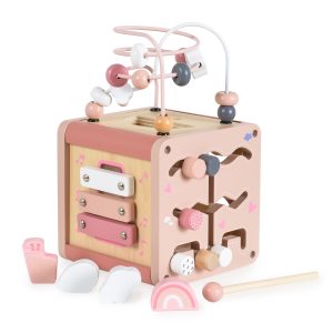 Moni Toys Дървен активен куб W11B316C-розов