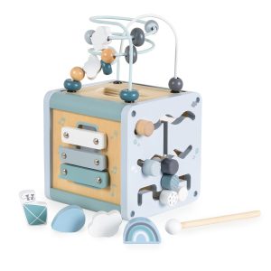 Moni Toys Дървен активен куб W11B316-син