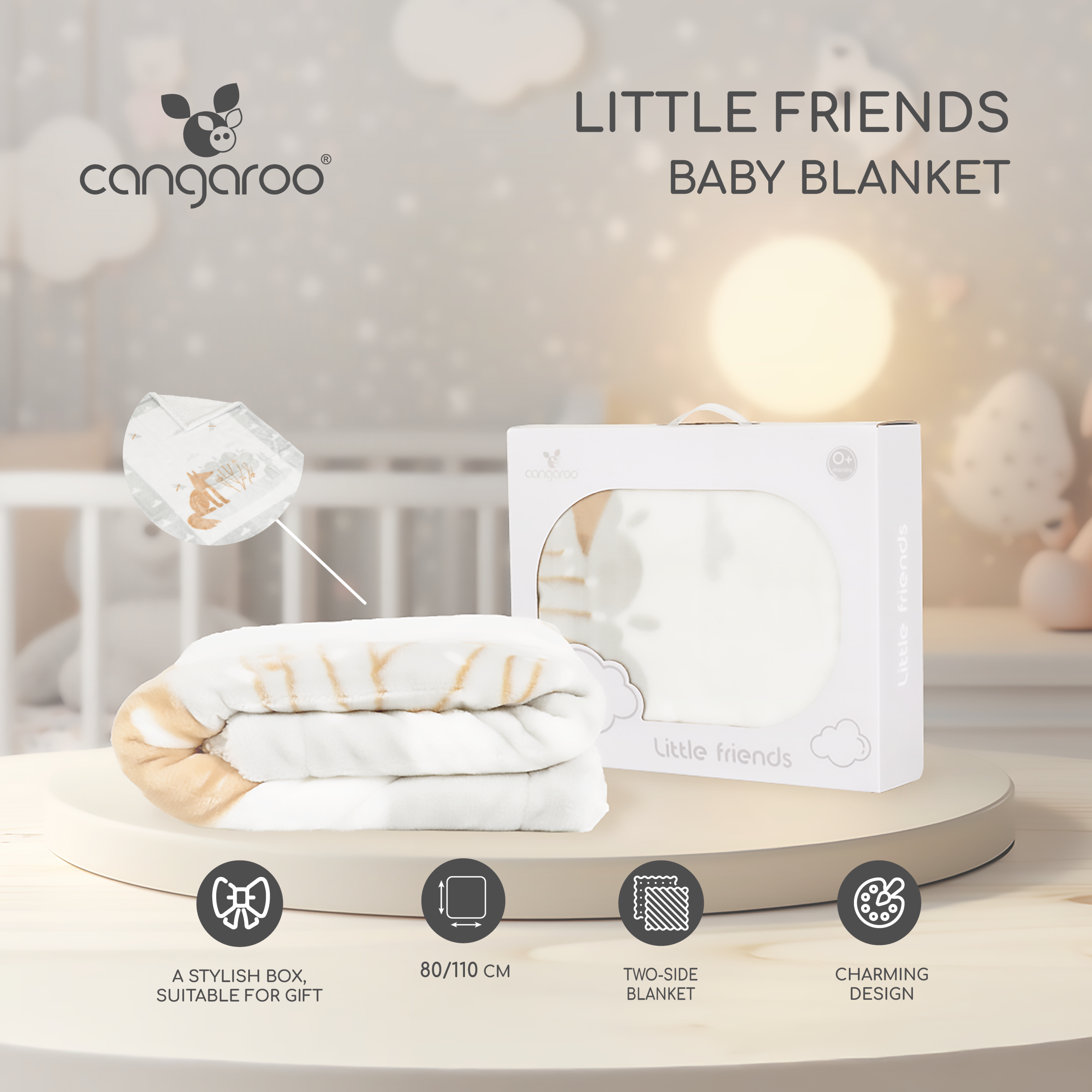 Cangaroo Одеяло с шерпа 80/110 cm Little friends сив - Image 2