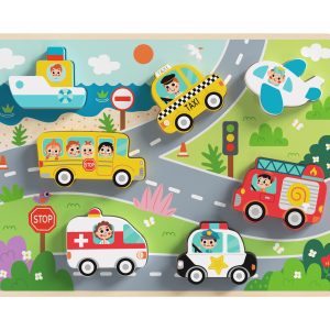 Tooky Toy Дървен пъзел 3D транспортни средства TH634