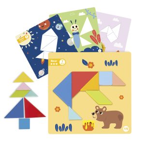 Tooky Toy Дървен магнитен пъзел Танграм TF642  18 части