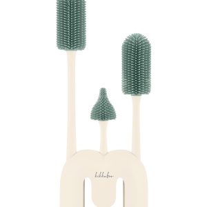 Kikkaboo Сет четки за шишета 3 бр с поставка Platinum Silicone Sage