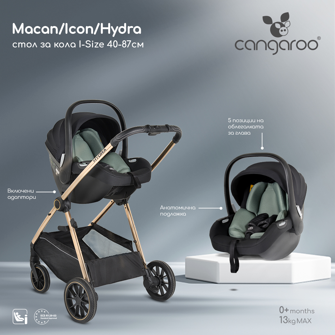 Cangaroo Стол за кола 40-87см Macan/Icon/Hydra с адаптери черен - Image 6