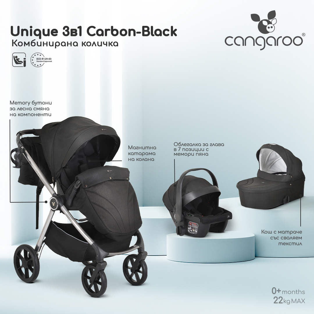 Cangaroo Комбинирана количка 3 в 1 Unique Carbon-Black - Image 6