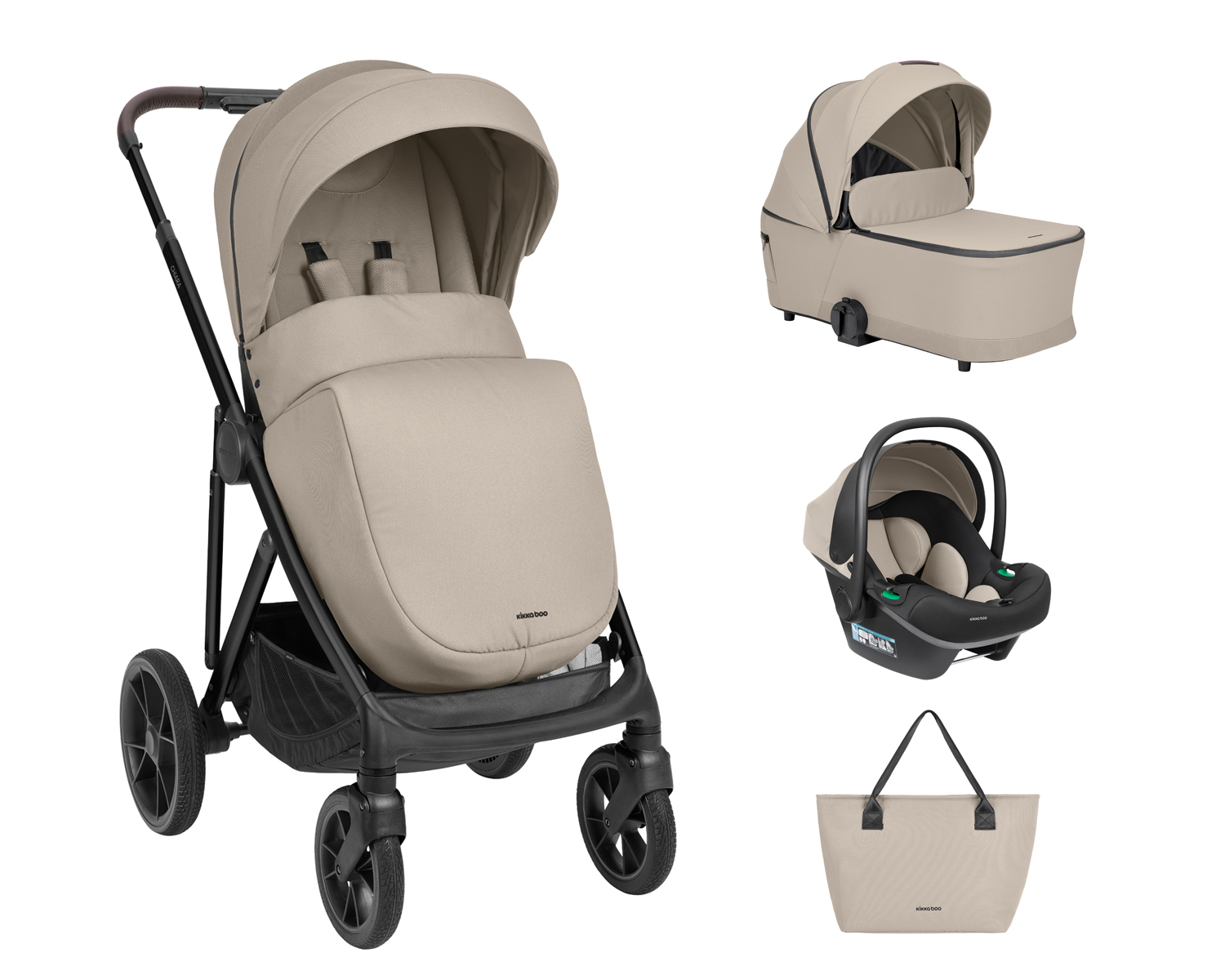 Kikkaboo Комбинирана количка 3в1 с кош за новородено Chiara Beige 2027