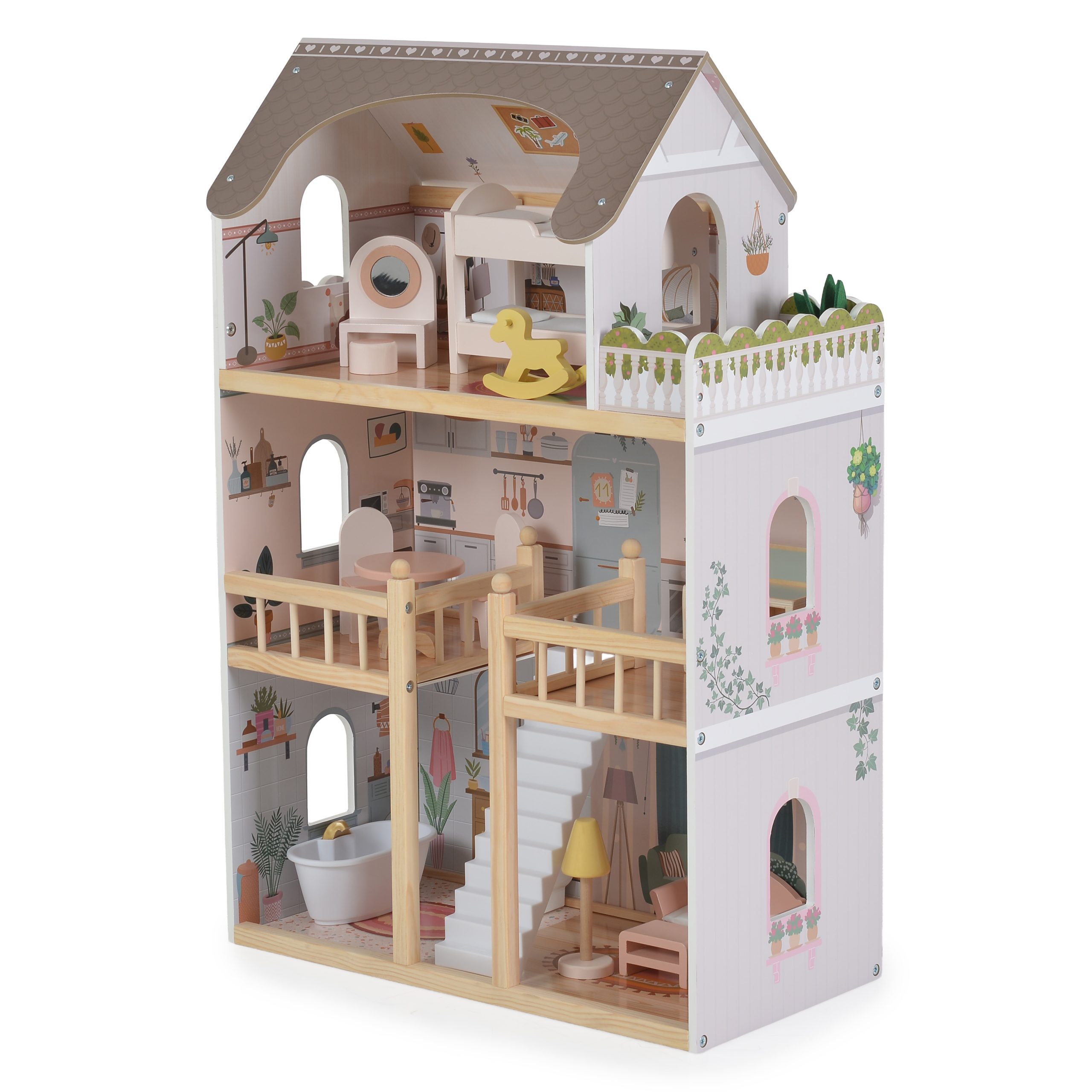 Moni Toys Дървена къща за кукли Lina 8208 - Image 4