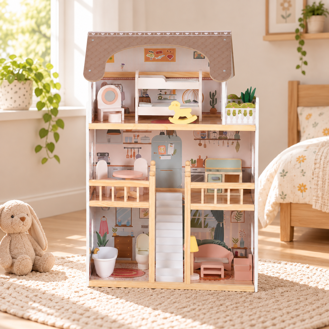 Moni Toys Дървена къща за кукли Lina 8208 - Image 2